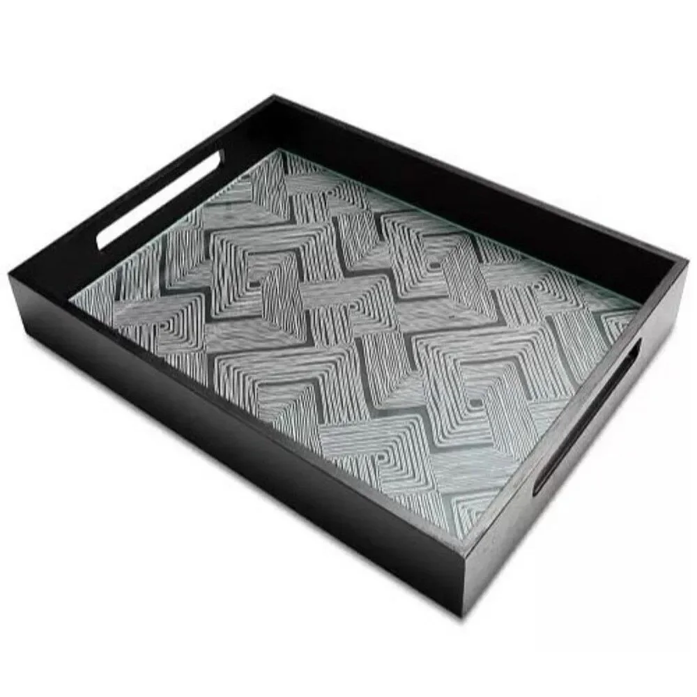 AKWAABA INNS FOR HOTEL COLLECTION Large Wood & Glass Serve Tray serving tray kit